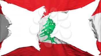Destroyed Lebanon flag, white background, 3d rendering