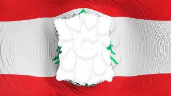Square hole in the Lebanon flag, white background, 3d rendering