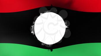 Hole cut in the flag of Libya, white background, 3d rendering