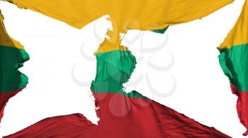 Destroyed Lithuania flag, white background, 3d rendering
