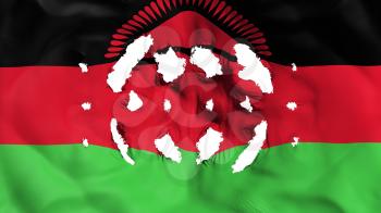 Malawi flag with a small holes, white background, 3d rendering