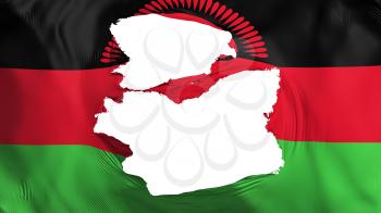 Tattered Malawi flag, white background, 3d rendering