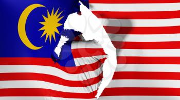 Damaged Malaysia flag, white background, 3d rendering