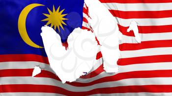 Ragged Malaysia flag, white background, 3d rendering