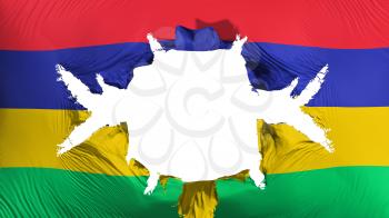 Mauritius flag with a big hole, white background, 3d rendering