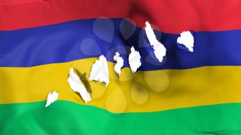 Mauritius flag perforated, bullet holes, white background, 3d rendering