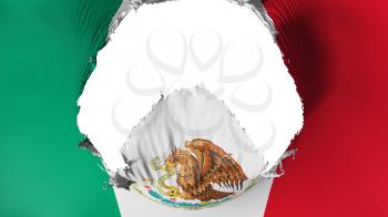 Big hole in Mexico flag, white background, 3d rendering