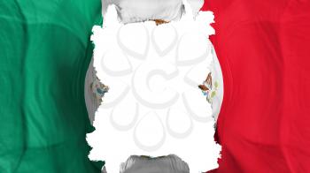 Ripped Mexico flying flag, over white background, 3d rendering