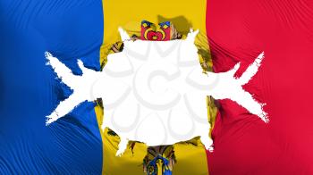 Moldova flag with a big hole, white background, 3d rendering