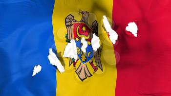 Moldova flag perforated, bullet holes, white background, 3d rendering