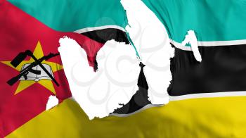 Ragged Mozambique flag, white background, 3d rendering