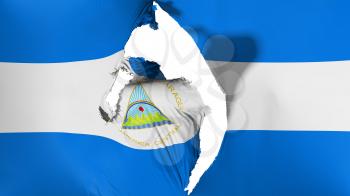 Damaged Nicaragua flag, white background, 3d rendering
