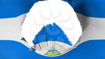 Big hole in Nicaragua flag, white background, 3d rendering