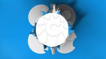 Hole cut in the flag of Organization of the Petroleum Exporting Countries, white background, 3d rendering