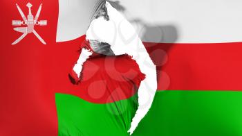 Damaged Oman flag, white background, 3d rendering