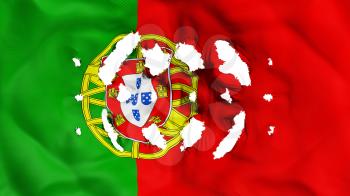 Portugal flag with a small holes, white background, 3d rendering