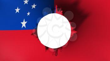 Hole cut in the flag of Samoa, white background, 3d rendering