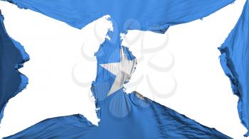 Destroyed Somalia flag, white background, 3d rendering