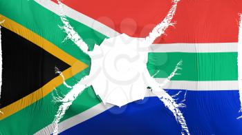 South Africa flag with a hole, white background, 3d rendering
