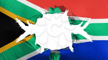 South Africa flag with a big hole, white background, 3d rendering