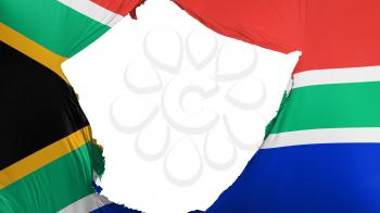 Cracked South Africa flag, white background, 3d rendering
