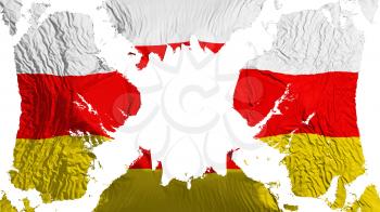 South Ossetia torn flag fluttering in the wind, over white background, 3d rendering