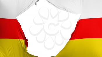 Cracked South Ossetia flag, white background, 3d rendering