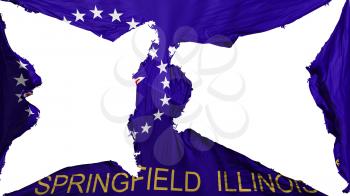 Destroyed Springfield city, capital of Illinois state flag, white background, 3d rendering