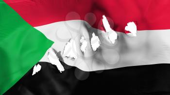 Sudan flag perforated, bullet holes, white background, 3d rendering