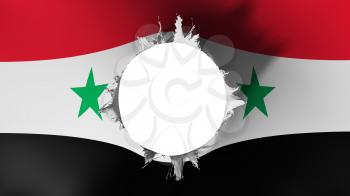 Hole cut in the flag of Syria, white background, 3d rendering