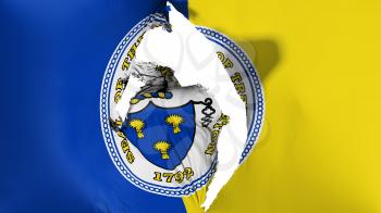 Damaged Trenton city, capital of New Jersey state flag, white background, 3d rendering