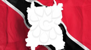 Ripped Trinidad and Tobago flying flag, over white background, 3d rendering