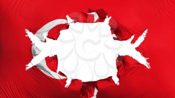 Turkey flag with a big hole, white background, 3d rendering