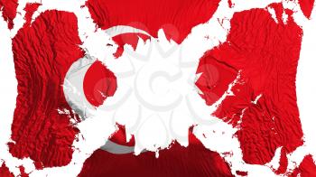 Turkey torn flag fluttering in the wind, over white background, 3d rendering