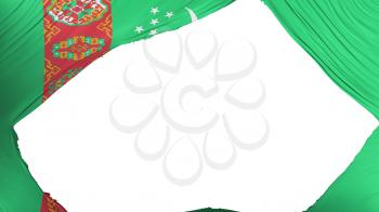 Divided Turkmenistan flag, white background, 3d rendering