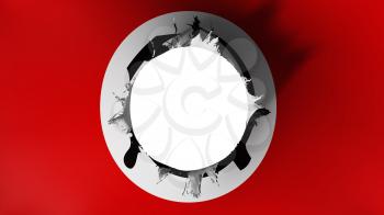Hole cut in the flag of Ussr communism nazi, white background, 3d rendering