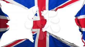 Destroyed United Kingdom UK flag, white background, 3d rendering
