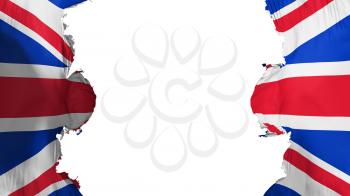 Blasted United Kingdom UK flag, against white background, 3d rendering