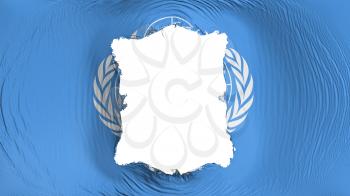 Square hole in the United Nations flag, white background, 3d rendering