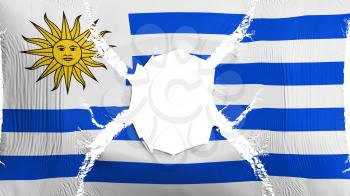 Uruguay flag with a hole, white background, 3d rendering