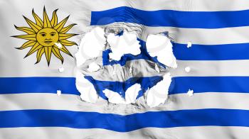 Holes in Uruguay flag, white background, 3d rendering