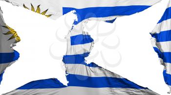 Destroyed Uruguay flag, white background, 3d rendering