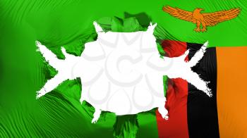 Zambia flag with a big hole, white background, 3d rendering