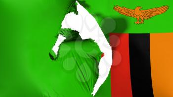 Damaged Zambia flag, white background, 3d rendering