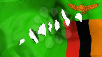 Zambia flag perforated, bullet holes, white background, 3d rendering
