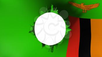 Hole cut in the flag of Zambia, white background, 3d rendering