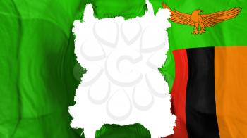 Ripped Zambia flying flag, over white background, 3d rendering