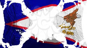 American Samoa state torn flag fluttering in the wind, over white background, 3d rendering