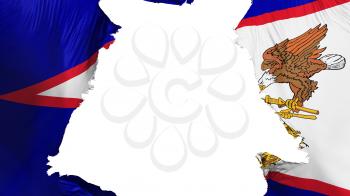 American Samoa state flag ripped apart, white background, 3d rendering
