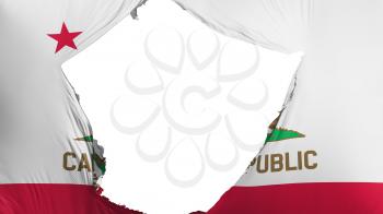 Cracked California state flag, white background, 3d rendering
